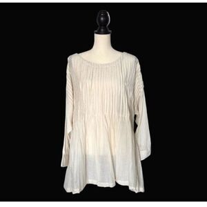 Paper Lace Silk Cotton Pintuck Pleated Tunic Blouse OS Cream Boho Lagenlook